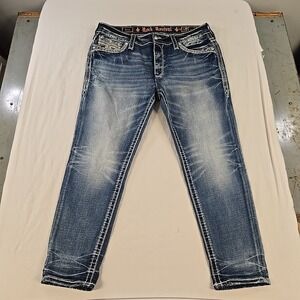 Y2K Rock Revival Women's Eilis Easy Ankle Skinny Jeans Waist 36 Embroidered